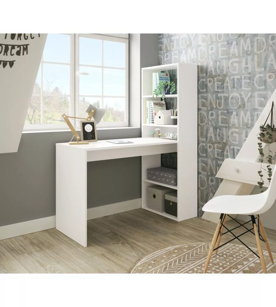 SCRIVANIA E LIBRERIA REVERSIBILE "DUPLO" BIANCA, 120X53X144 CM